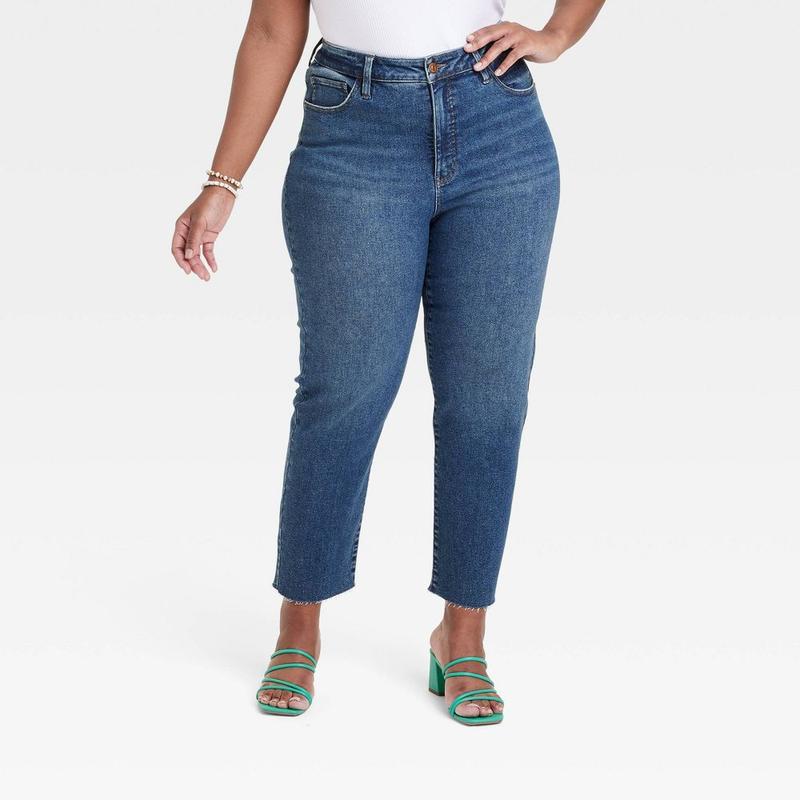 Ava & Viv Womens Plus High Rise Classic Fit Crop Slim Straight Jeans Midweight